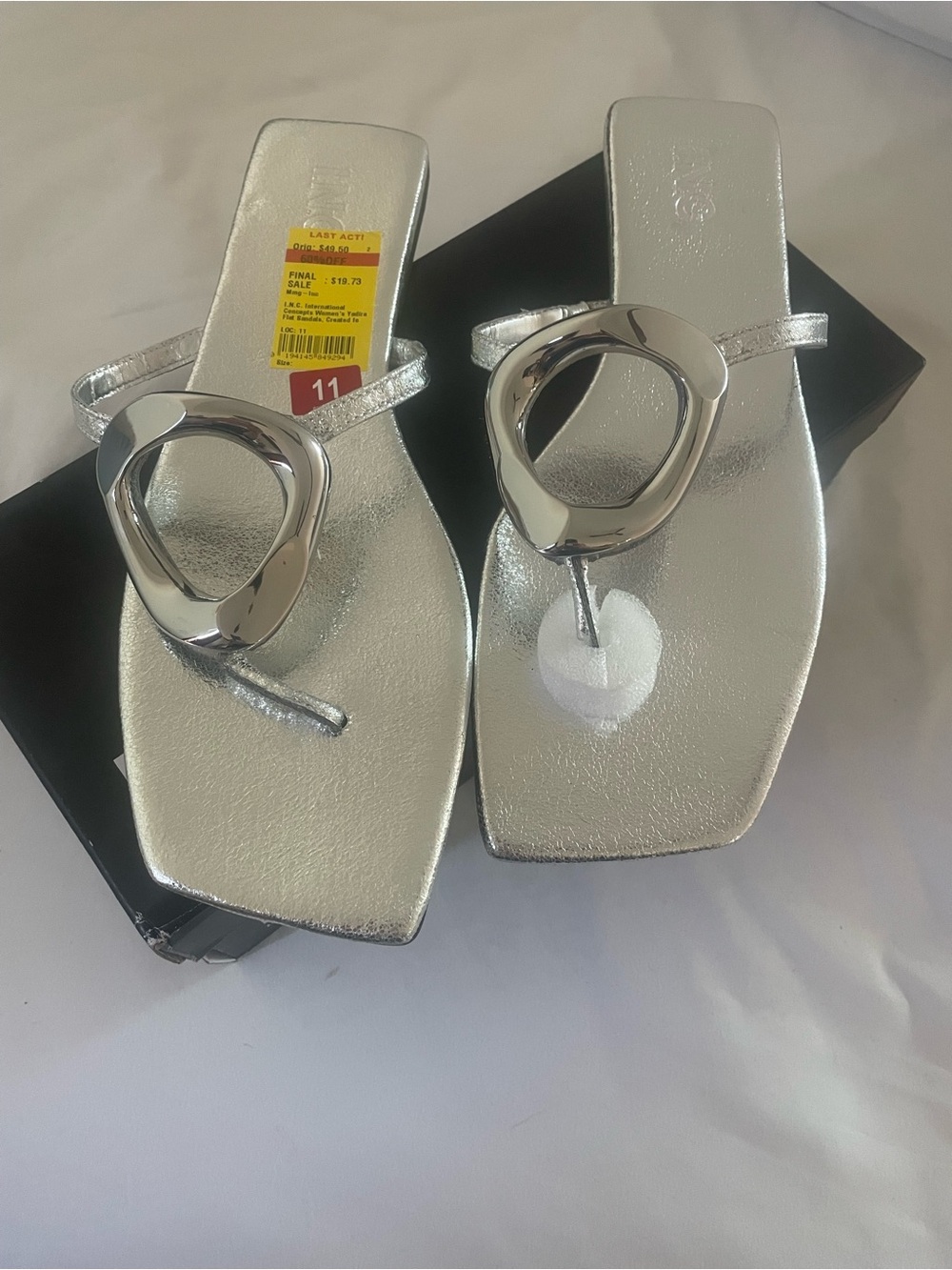 INC International Concepts Silver Metallic Thong Sandals with Decorative Loop